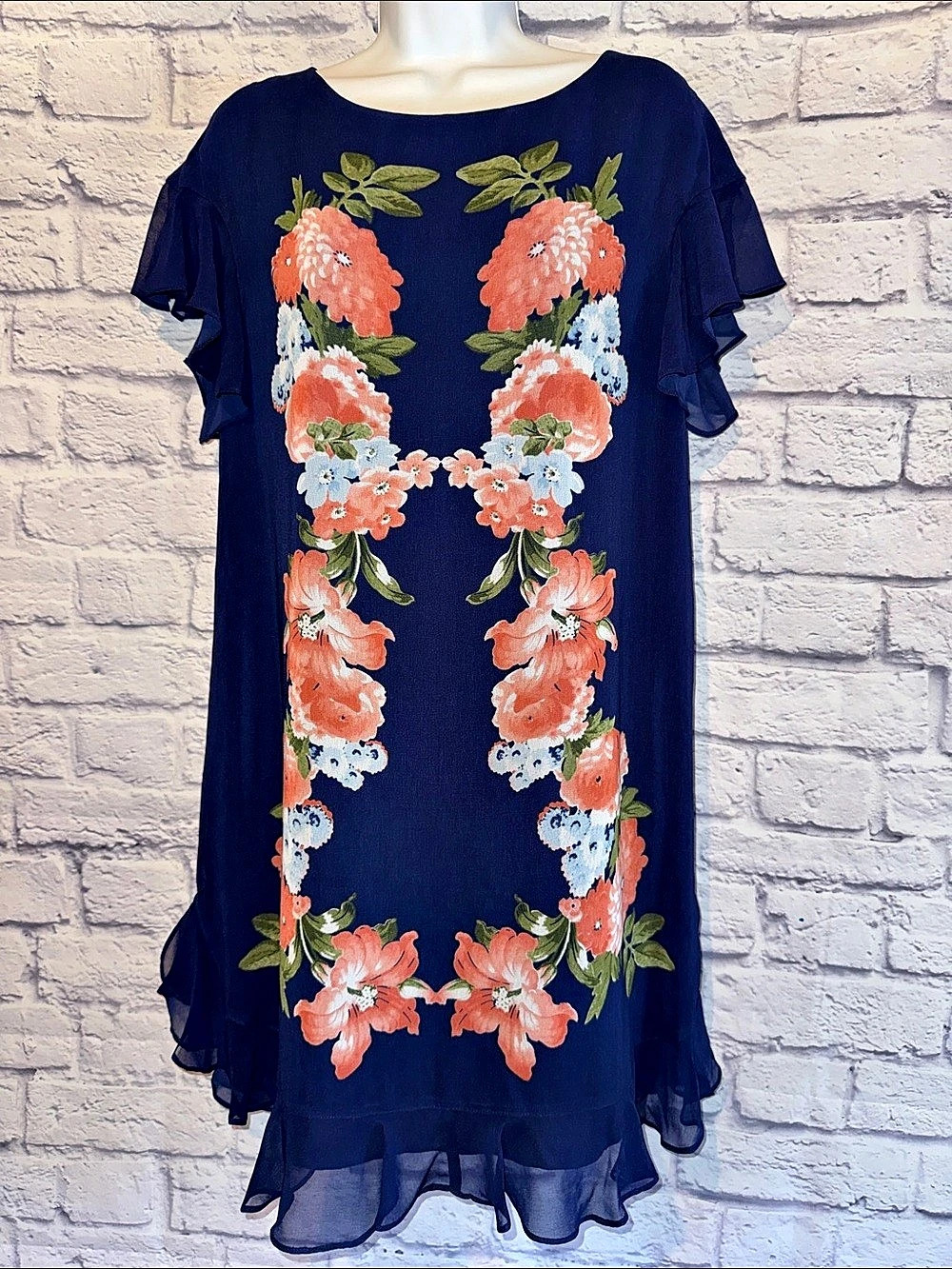 Max Studio Floral Mini Dress in Blue & Pink Size Small NWT